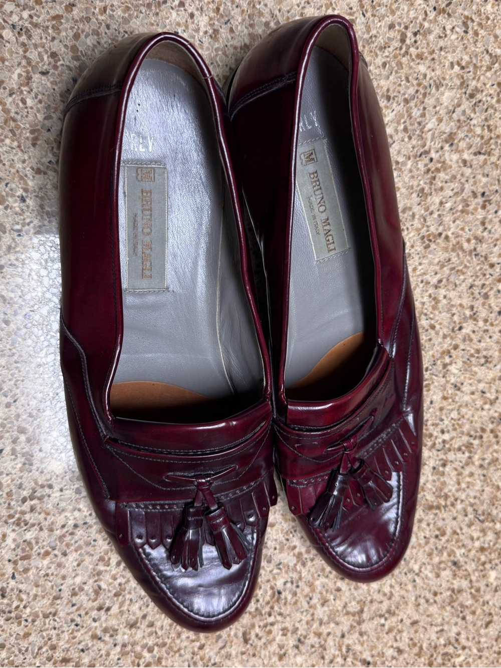 Bruno Magli Vintage Handmade Burgundy Leather Tassel Kiltie Loafers